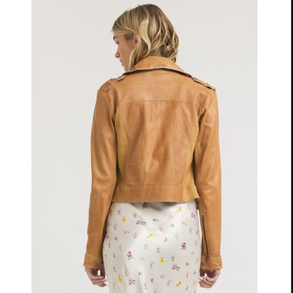 JKT NYC Piper Patina Leather Jacket Au Lait Tan Cropped Unlined Zippers Size XS - Picture 2 of 16